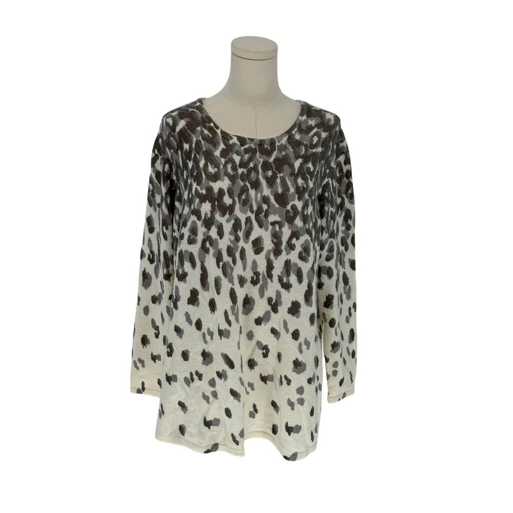 Croft & Barrow Womens XL Leopard Print Knit Sweater Tunic Cream Grey Brown